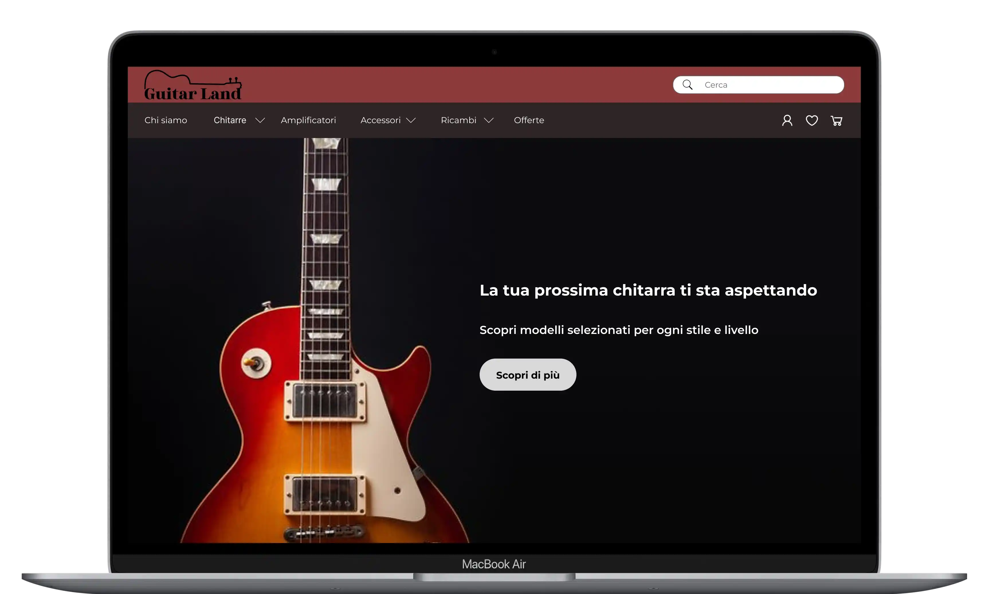 Interfaccia web desktop e-commerce di chitarre - Progetto Web Design su Figma