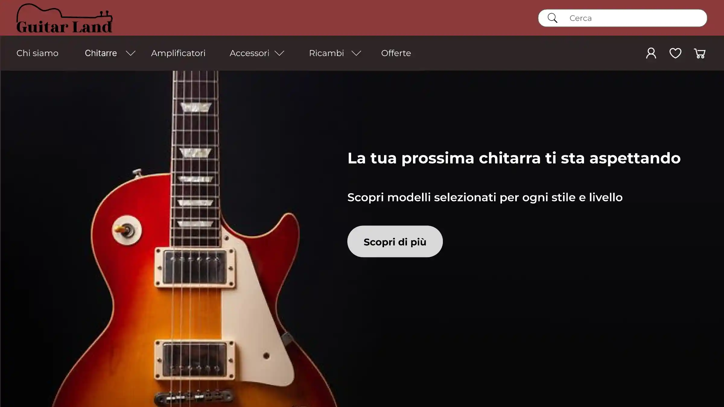 Progetto di Web Design: interfaccia e-commerce di chitarre responsive e mobile-first sviluppato con Figma